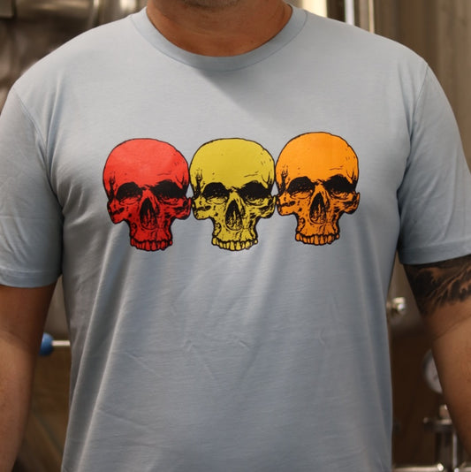 Men's Pale Blue 3 Skulls (Red/Yellow/Orange) T-shirt